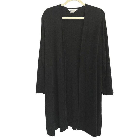 Misook Womens Long Line Open Cardigan Black M Classy Luxury 100% Acrylic Vtg - Picture 1 of 16